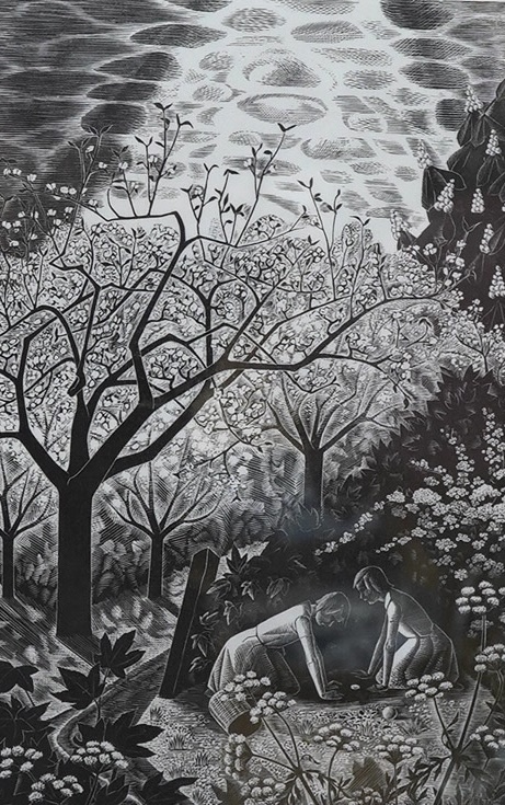 Monica Poole (1921-2003), wood engraving, “Apple Trees”, signed in pencil, limited edition 39/50, 24 x 16cm. Condition - good